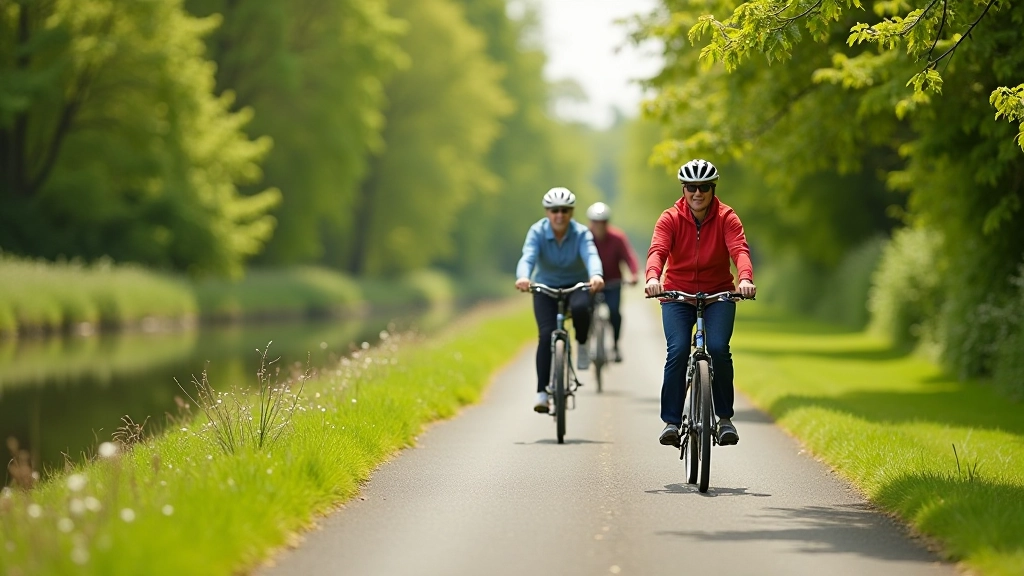 Cyclists on a scenic canal towpath